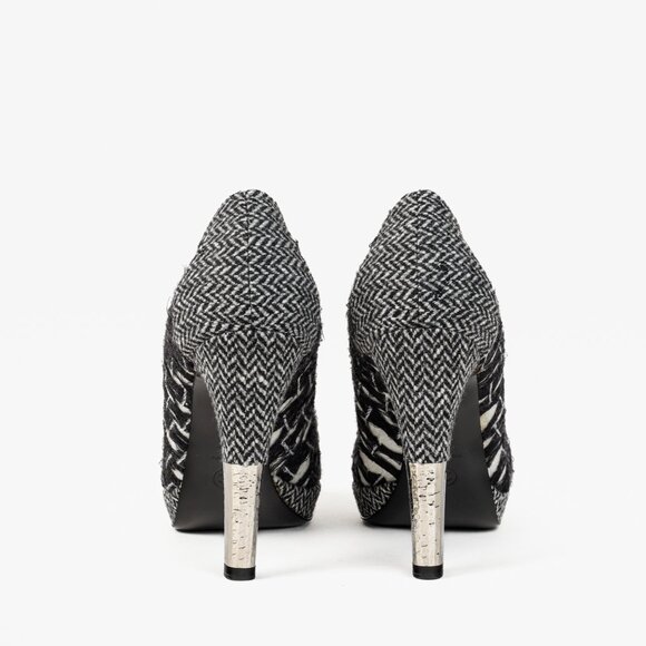 Chanel G27462 Wool Tweed Lace Up Silver Heel Booties - Picture 3 of 13